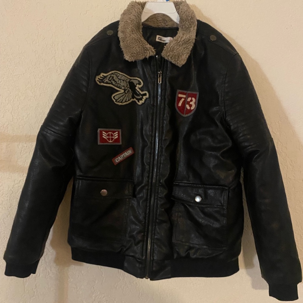 Black Bomber Jacket With Patches Boy’s XL